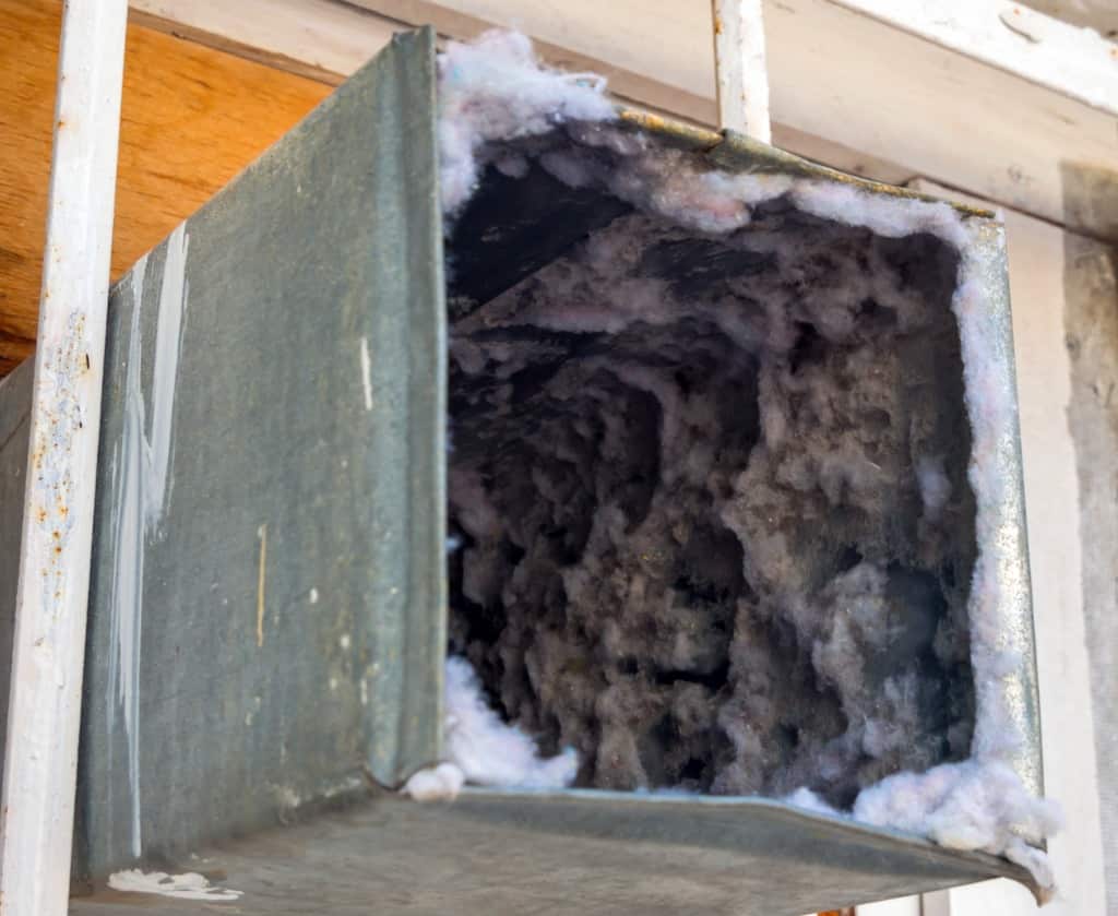 A dirty air duct needing to be cleaned in Myrtle Beach